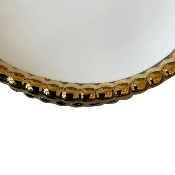 Baroque Ceramic Appetizer Plates 6in Gold Beaded Trim Set of 4 White New - Picture 3 of 11